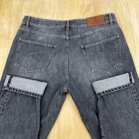 Brunello Cucinelli Jeans Mens 34x31 Leisure Fit Tapered Leg Selvedge Denim Gray - Picture 5 of 15